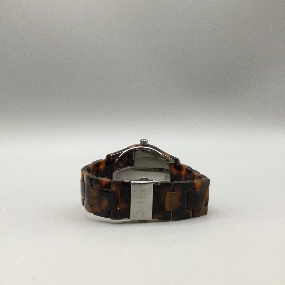 Fossil Stella ES2456 Womens Watch 37mm Faux Tortoise Crystals New Battery 6.75